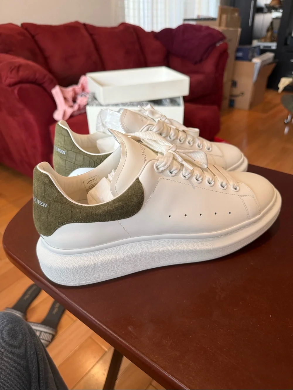Alexander McQueen White Leather Low-Top Sneakers.